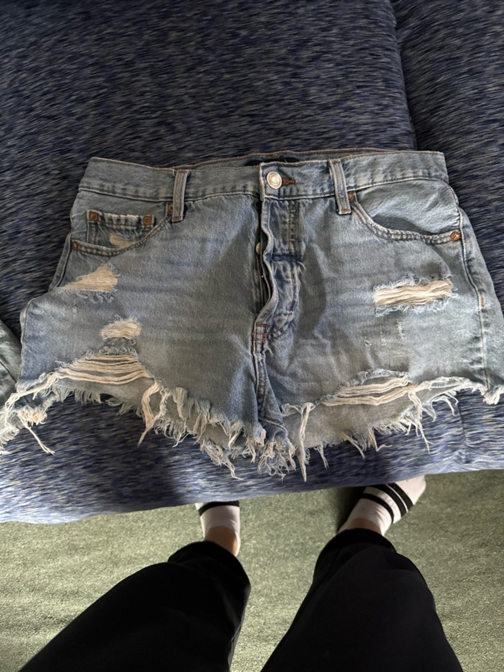 Women's Light Blue Distressed Denim Cutoff Shorts - Frayed Hem